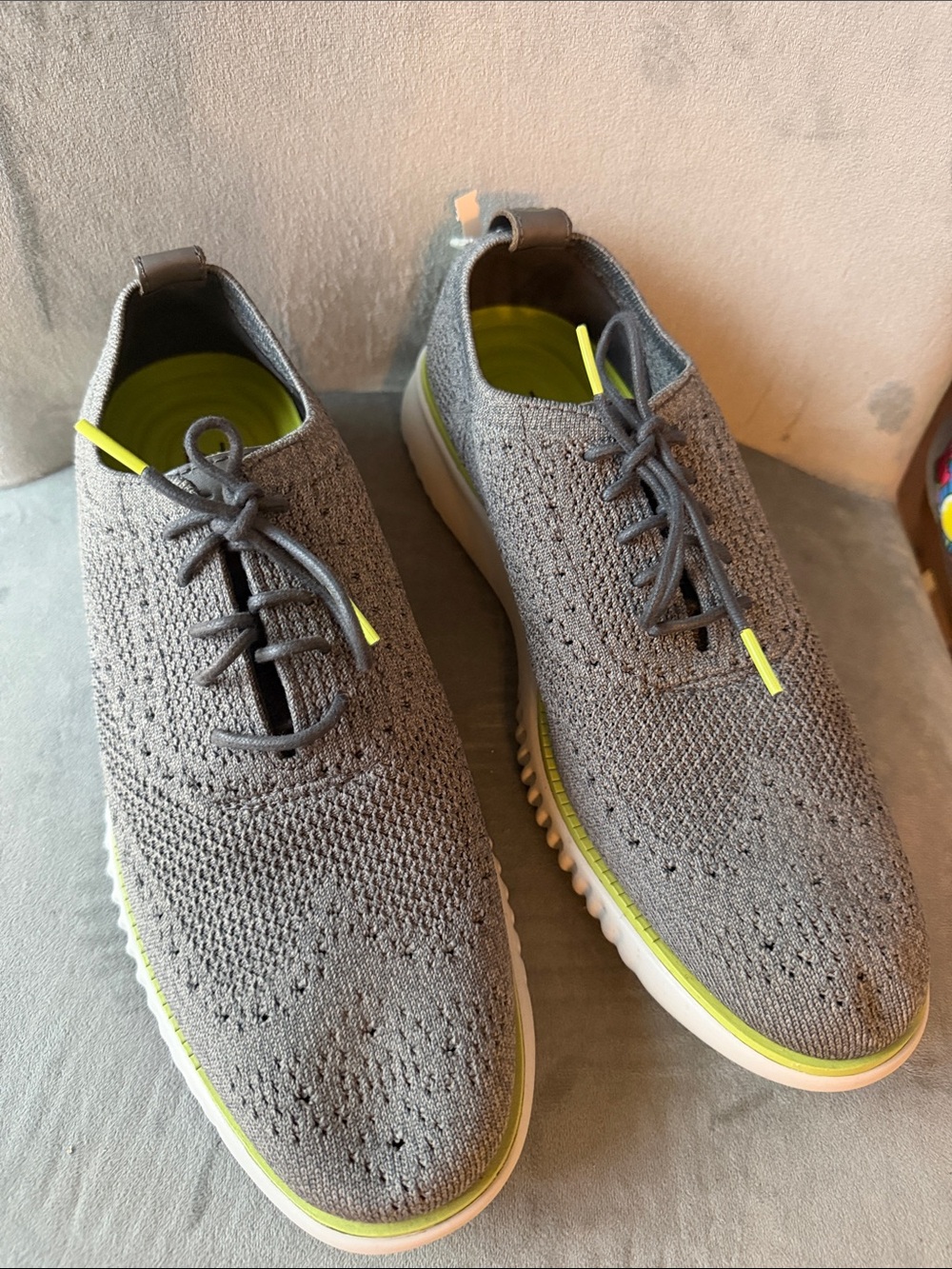 Cole Haan Grey Knit Oxfords with Lime Accents